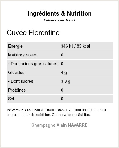 La Cuvée Florentine - Ingrédients et Nutrition  La Cuvée Florentine - Ingrédients et Nutrition